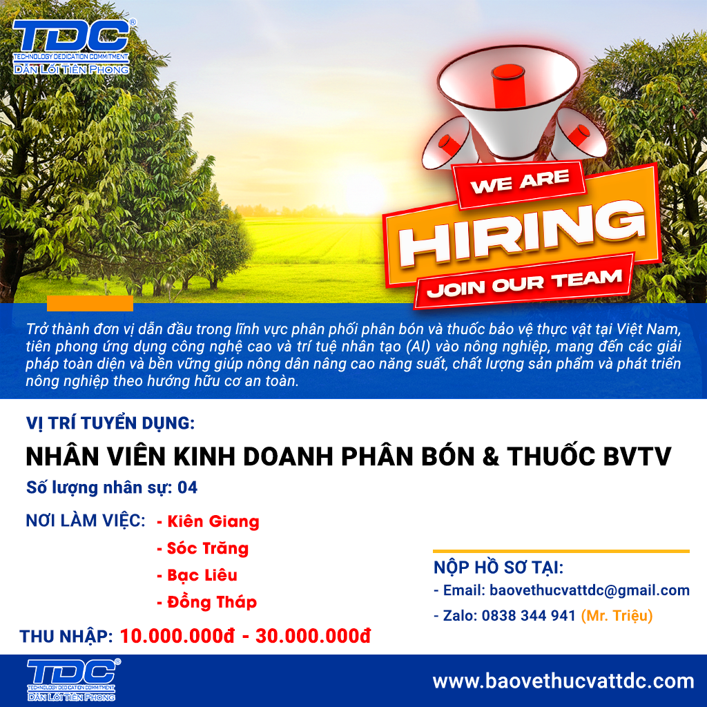 tuyển dụng nhân viên kinh doanh phân bón